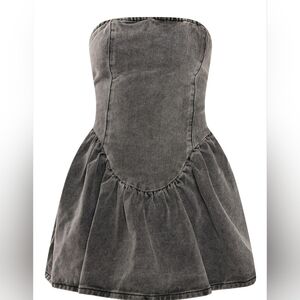 PrettyLittleThing Chic Gray Flared Denim Corsett Ring Mini Dress Size 6